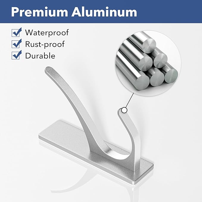 pickpiff Self Adhesive Coat Hooks for Hanging: Heavy Duty Stainless Wall Hook for Towel, Utensil, Backpack, Hat, Sturdy Metal Hanger for Bathroom, Kitchen, Door, 4-Pack, Silver, New