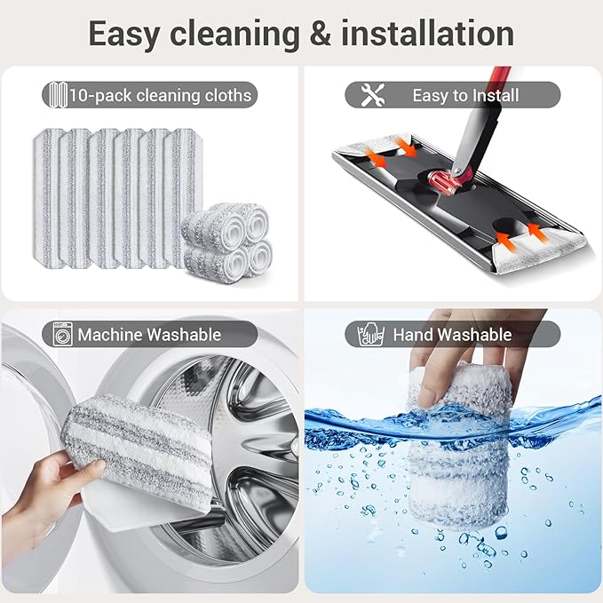 10Pcs Mop Replacement Pads,Compatible with O Cedar H2prO Flat Mop System Universal Mop Pads Mop Head Refills Washable Wet Mop,Replacment for Vileda H2prO Size Mops 15.94'' x 4.33''