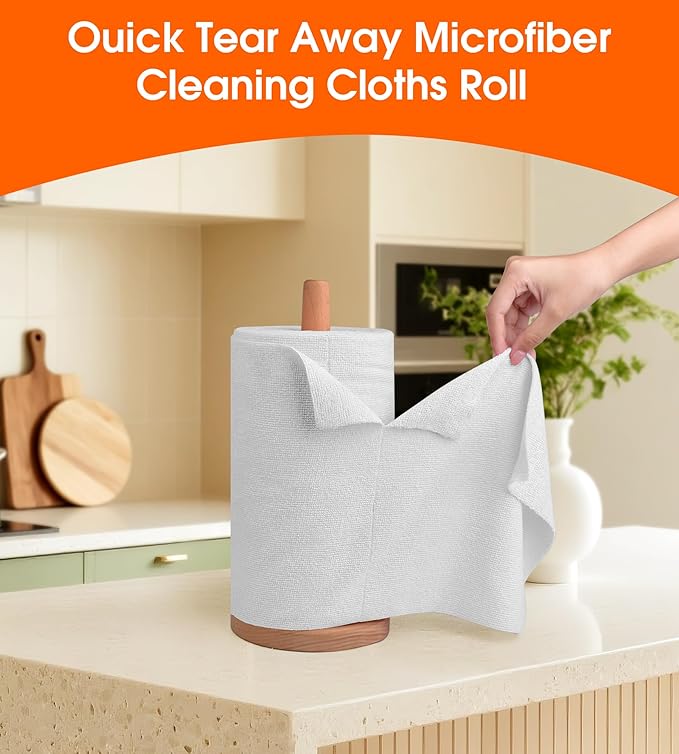 CHAUNCEY HOME Microfiber Cleaning Cloth Roll - 100 Pack Tear Away Microfiber Paper Towels, Reusable, Washable, Scratch-Free, Kitchen Towels for Car, Home, Kitchen, Glass, Dishes (Light Grey)