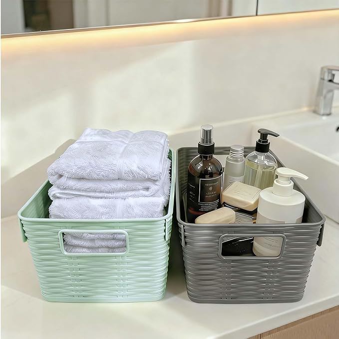 12-Pack Plastic Storage Baskets, Stackable & Nestable Organizer Bins for Toys, Clothes, Home (Multicolor - Rectangular)