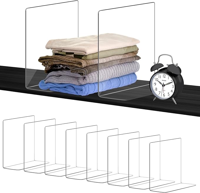 OKPOW Acrylic Shelf Dividers for Closet Organization: 12" Tall x 10" Deep Durable 8 Pack Clear Shelves Separators for Clothing Adjustable Purse Organizer