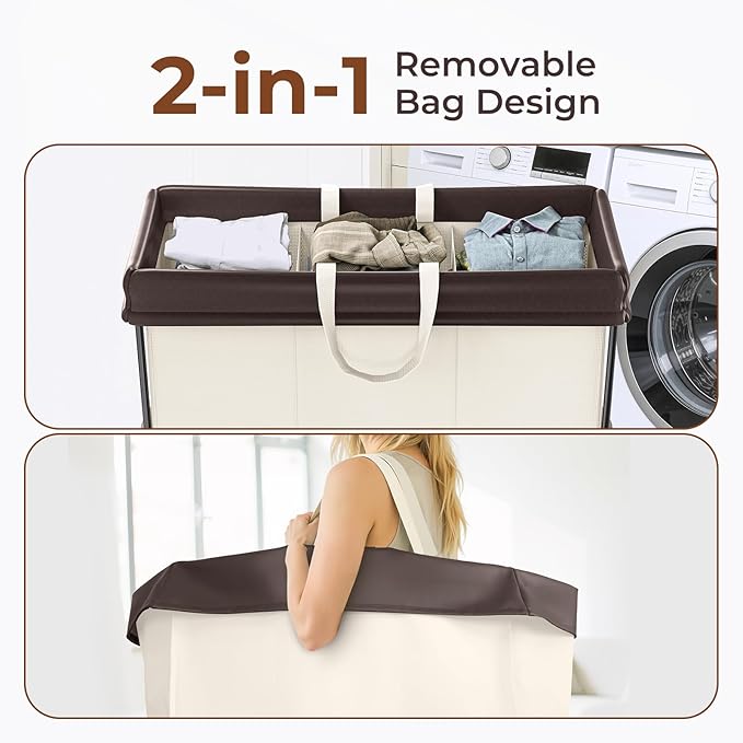 320L Laundry Hamper with Wheels, 3 Section Large Rolling Laundry Basket Bag with Wheels, Clothes Hamper Cart for Laundry, Bedroom, Bathroom and Dorm