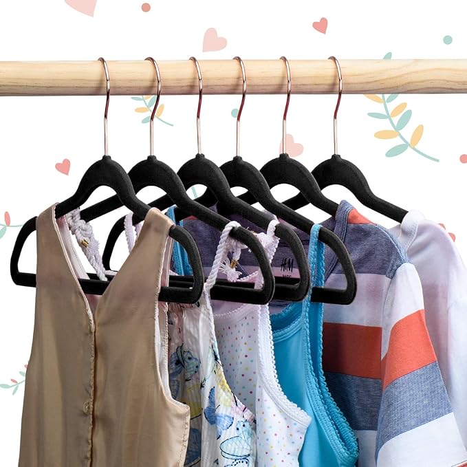House Day Velvet Kids Hangers 60 Pack, Premium Children Hangers for Closet, Ultra Thin Cute Non Slip Kid Felt Clothes Hanger 14 Inch, Small Hanger for Toddler Clothes, Black