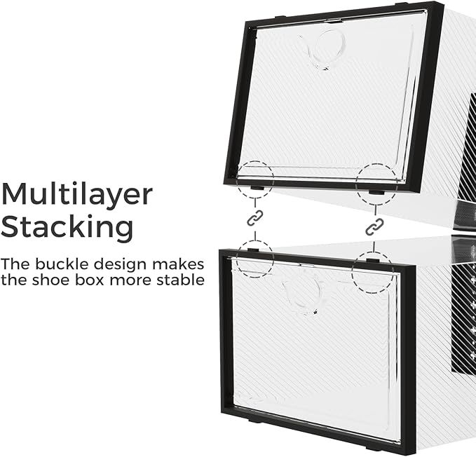 Pinkpum 15 Pack X-Large Shoe Storage Boxes Fit Size 11, Shoe Organizer for Closet Clear Plastic Stackable Shoe Dispaly Case Bins Holder, Sneaker Storage for Sneakerheads Black