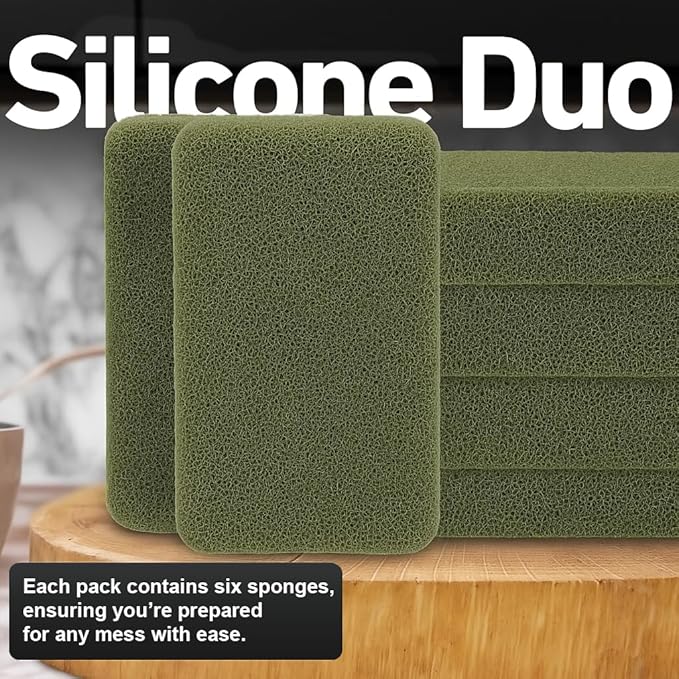 Casanero 6-Pack Silicone Scrubbing Sponges, Heavy-Duty, Non-Scratch | Reusable, Odor-Free, Multi-Purpose Cleaning for Dishes, Non-Stick, Countertops