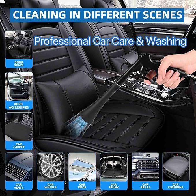 Car Cleaning Gun,High Pressure Air Blow Gun,Fast Interior Dryer Car Detailing Kit,Car Detailing Tools for Quickly Blowing Dust and Dirt Away Working with Compressed Air(2 MORE REPLACEMENT BRUSH HEADS)