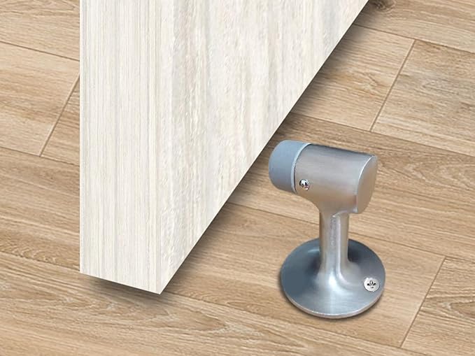 QCAA Solid Brass Door Stop, 3", Height, Satin Chrome, 2 Pack