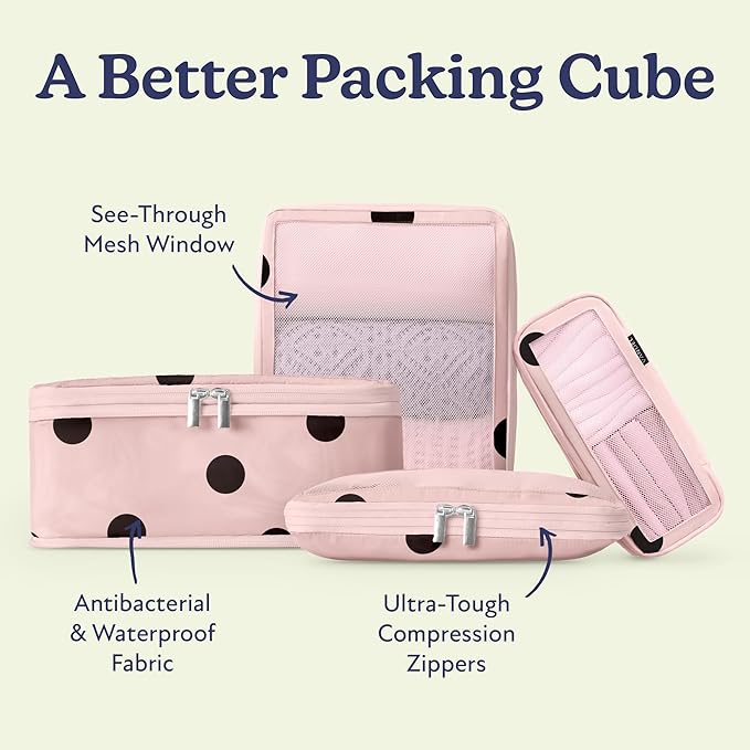 VANDEL Space-Saving Compression Packing Cubes for Kids + Women, Compressible Carry On Suit Case Organizer Luggage Kids Packing Cubes for Baby Bag Organizer Pouches for Luggage, Treavel Suitcase Cube