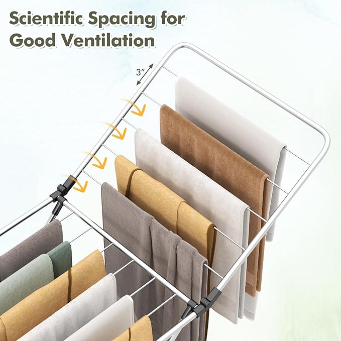 Tangkula Folding Clothes Drying Rack, Lightweight Aluminum Laundry Drying Rack w/Adjustable Wings, 20 Drying Rails, Space-Saving Laundry Hanger for Indoor & Outdoor Use, No Assembly, Silver