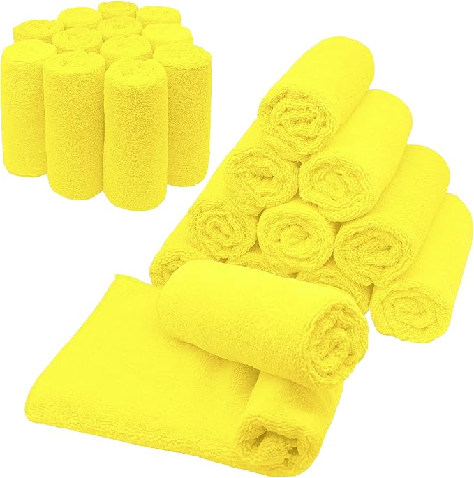 Blue Horizon Microfiber Cleaning Towels, Pack of 24, Ultra Soft Plush Washcloth, All Purpose Premium Microfiber Detailing Cleaning Cloths Reusable Shop Towels (16" x 16", Yellow)