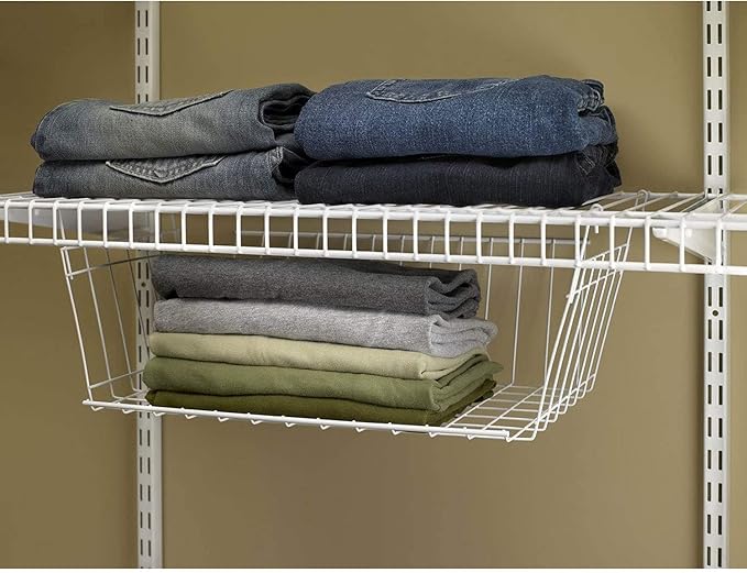 ClosetMaid 17 Inch Wide Hanging Basket Wire Shelving Accessory for Closet Shelves, Pantry Organizer, Kitchen, and Bathroom Storage, 2 Pack, White