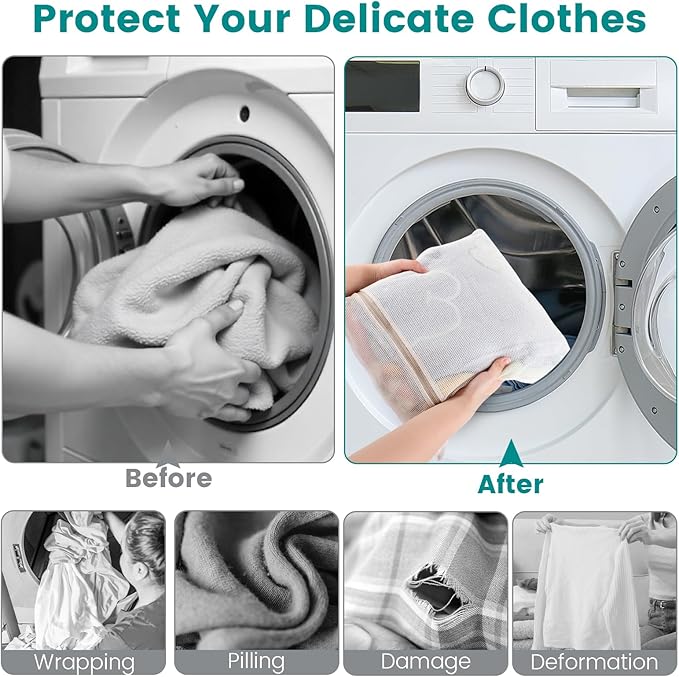 4Pcs Durable Cotton Mesh Laundry Bags for Delicates, 12×16inch Breathable Laundry Mesh Wash Bags with Sturdy Zipper for Delicates, Clothes, Pants, Underwear, Bra, Socks (M)