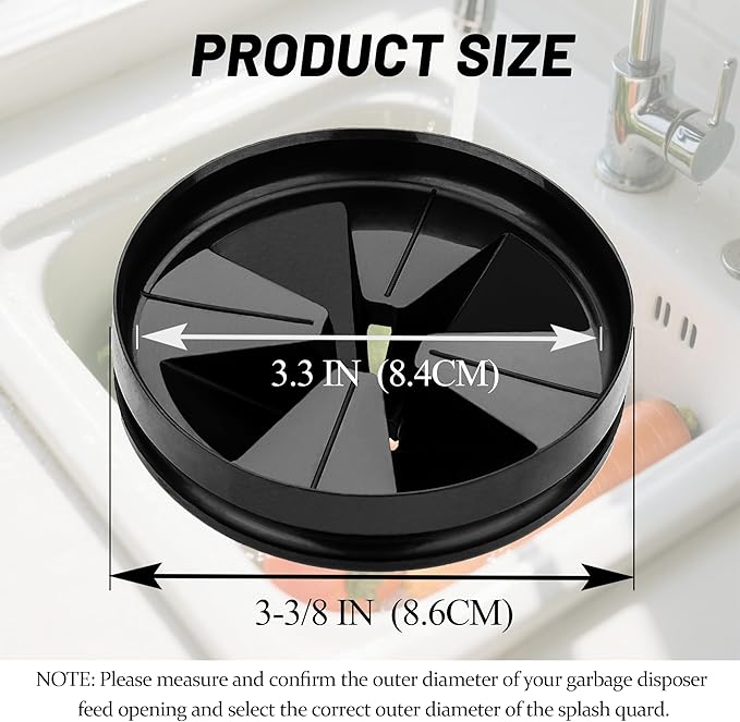 Garbage Disposal Stopper 3 3/8 Splash Guard QCB-AM, Sink Drain Strainer Replacement for Insinkerator Evolution Series, Removable Quiet Garbage Disposal Drain Cover