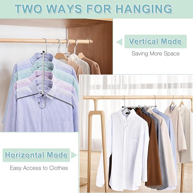 Clothes Hangers Space Saving Shirt Hangers, Lomrsiul Non Slip PVC Coating Multi Blouse Hangers Shirt Organizer for Closet Organizers and Storage for T Shirt Sweater Hoodie Coat Dress Black 2 Pack