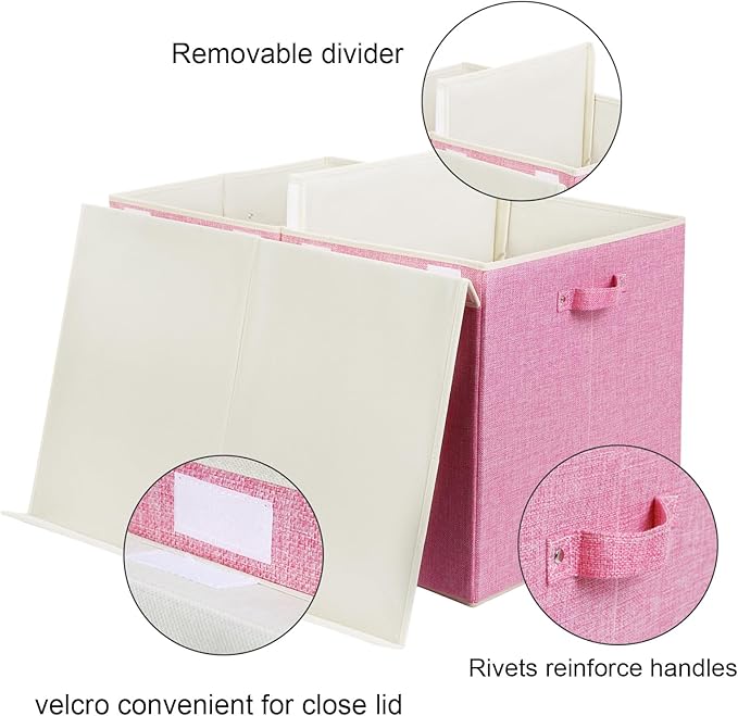 122L Large Toy Box Chest with Lid, Foldable Toy Storage Organizer Bin Boxes with Removable Divider for Kids, Boys, Girls, Nursery, Playroom, 26"x17" x17"(Linen Pink)