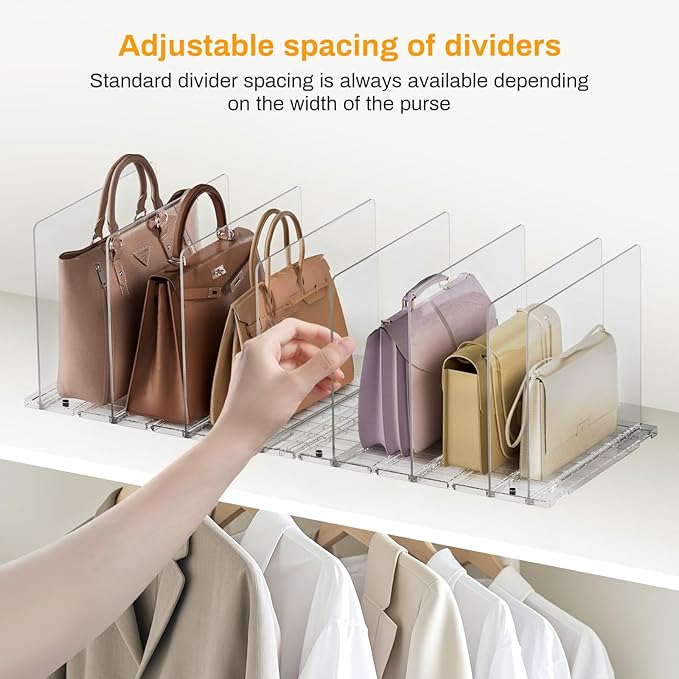 Purse Organizer for Closet Organizers and Storage, Adjustable Clear Shelf Dividers for Purse Organizer for Closet, Closet Shelf Organizer Suitable for Bookshelf Dividers, Bedroom, Offices(4 Set-Small)