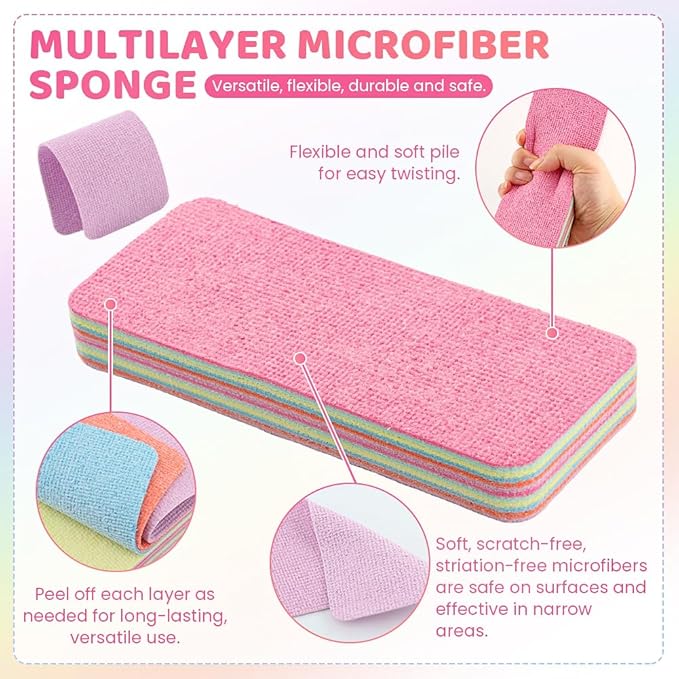 4 Pack 12-Layer Peelable Microfiber Sponges – Ultra Absorbent Reusable Cleaning Pads for Kitchen & Household Cleaning