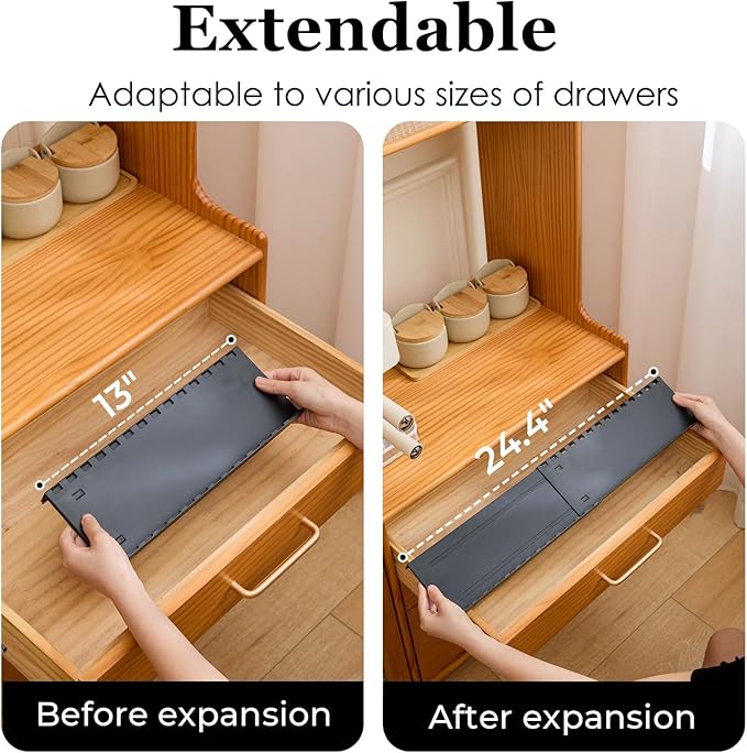 Spice Drawer Organizer, 2 Tier- 2 Pack Drawer Seasoning Organizer Expandable from 13" to 24.4", Spice Rack for Kitchen Drawers, Spice Organization Insert Tray for Drawer (Jars not included)