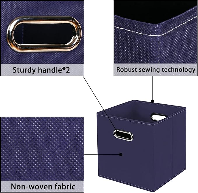 Fabric storage bins Cubes, Fabric Cube Organizer with Handle, Foldable Cube Bins for Cloth or Accessary Storage, 11x11x11, Set of 8, (Navy Blue)