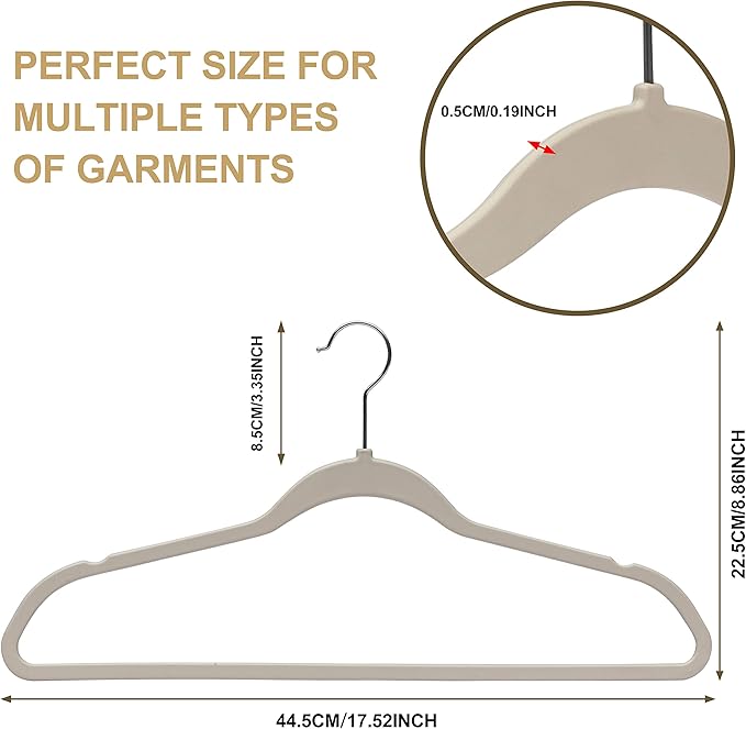 Quality Hangers Multi Pack Slim Plastic Hangers for Clothes - Sturdy Non-Velvet Pink Hangers with 360° Swivel Chrome Hook & Notches - Versatile for Coats Shirts Dresses (50, Ivory, 17.7" inch)