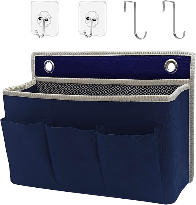 Someteth Wall Hanging Organizer Bag/Hanging Baskets with Large Mesh Compartment & 3 Pockets，Over the Door Hanging Organizer Space Saving Storage for Bedroom,RV Camper, Closet (Navy Blue -1 Pack)