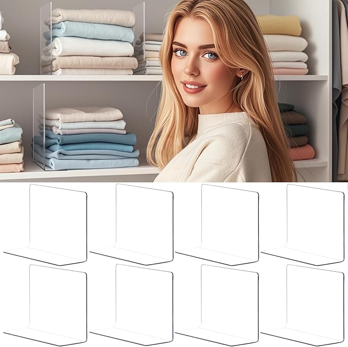 Lebouri Shelf Dividers for Closet Organization - Acrylic Closet Dividers for Shelves - Clear Free-Standing Shelf Separators for Clothes Sweater Purse