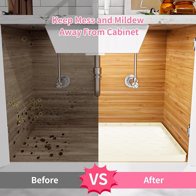 Sdpeia Under Sink Mat for [31" x 22"] Cabinet, Upgraded Silicone Waterproof Mat Kitchen Cabinet Liner Cabinet Protector Kitchen Organizers and Storage