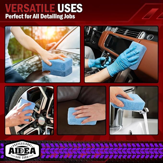 AIDEA Microfiber Applicator Pads-2Pack, Car Wash Sponge, Premium Microfiber Sponge and Cleaning Pads, Perfect for Effortless Wax, Sealant, and Conditioner Application - Blue