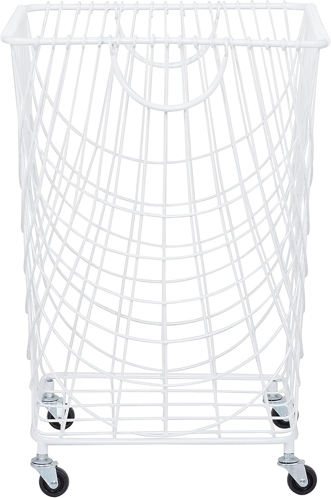 Deco 79 Metal Storage Cart Deep Set Mesh Rolling Laundry Basket , 17" x 17" x 24", White
