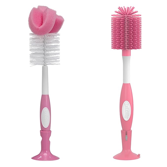 Dr. Brown's Reusable Sponge Baby Bottle Cleaning Brush + Soft Touch Bottle Brush, BPA-Free, Pink, 2-Pack
