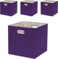 Collapsible Organization Basket Fabric Foldable Box with Handles, 11x11 Cube Storage Bins Set of 4, Thick and Heavy Duty Storage Baskets for Shelves Bedroom Livingroom,Purple