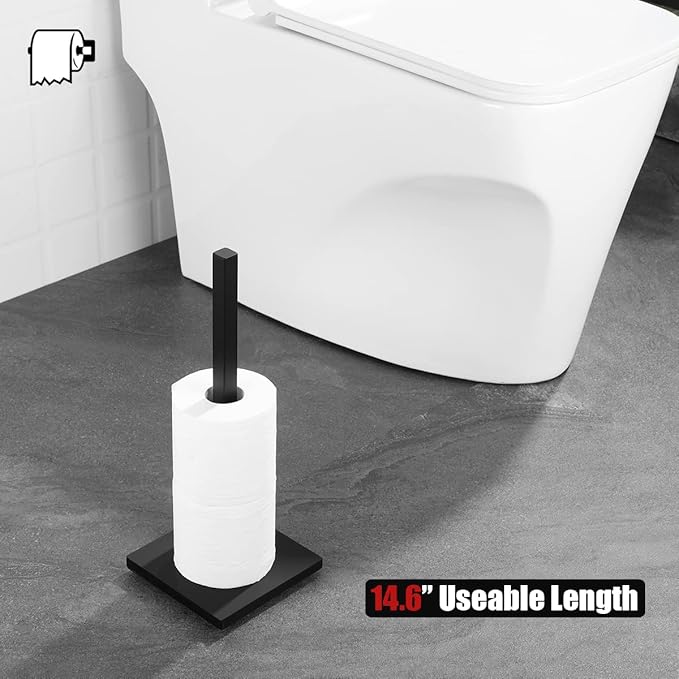 JQK Toilet Paper Storage Stand Matte Black, 304 Stainless Steel Tissue Reserve Holder Square 3/4 Rolls Dispenser for Bathroom, TPS240-PB