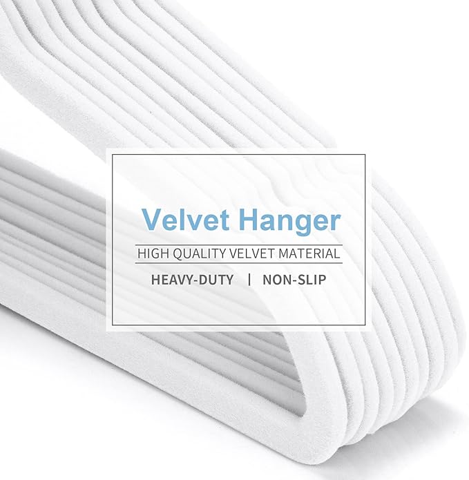 White Velvet Kids Hangers 50 Pack - 11" Ultra Thin Non-Slip Clothes Hangers for Baby/Toddler/Daycare | 360° Rotating Hooks, Space-Saving Nursery Organization