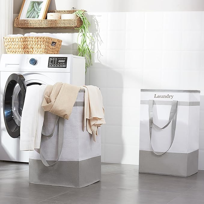 FairyHaus Laundry Basket 78L, 2Pack Laundry Hamper with Easy Carry Handles, Collapsible Laundry Baskets Hampers for Bathroom Clothes Storage Grey