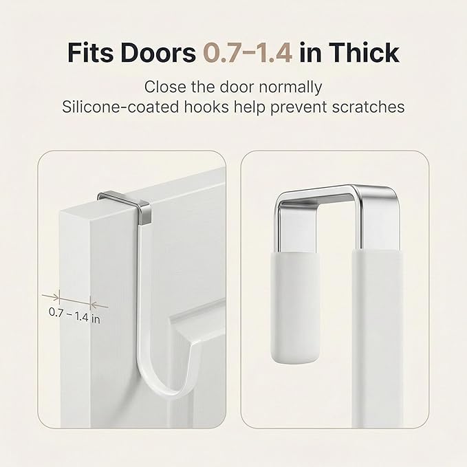 10-Pocket Over the Door Organizer with Heavy-Duty 600D Oxford Fabric, Upgraded Hooks with Silicone Protectors for Dorm, Closet Storage, Bedroom, Bathroom
