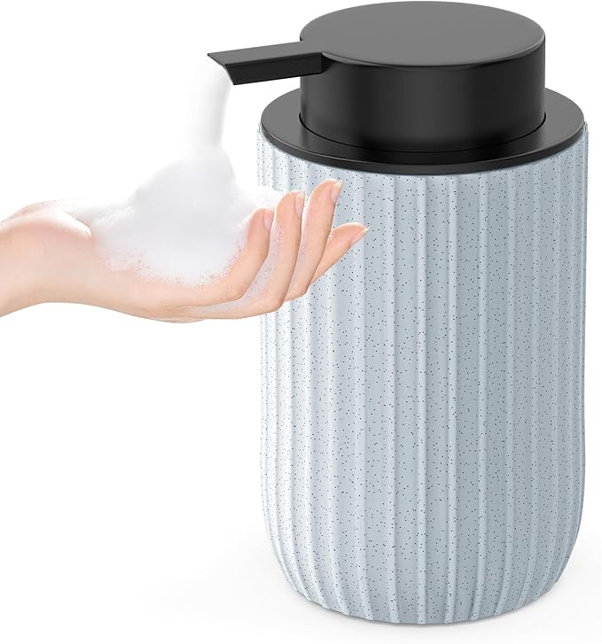 Ceramic Foaming Hand Soap Dispenser，12 oz Bathroom Soap Dispensers， Lotion Dispenser for Kitchen, Refillable Matte Streaks Soap Dispenser with Large Pump (Blue)