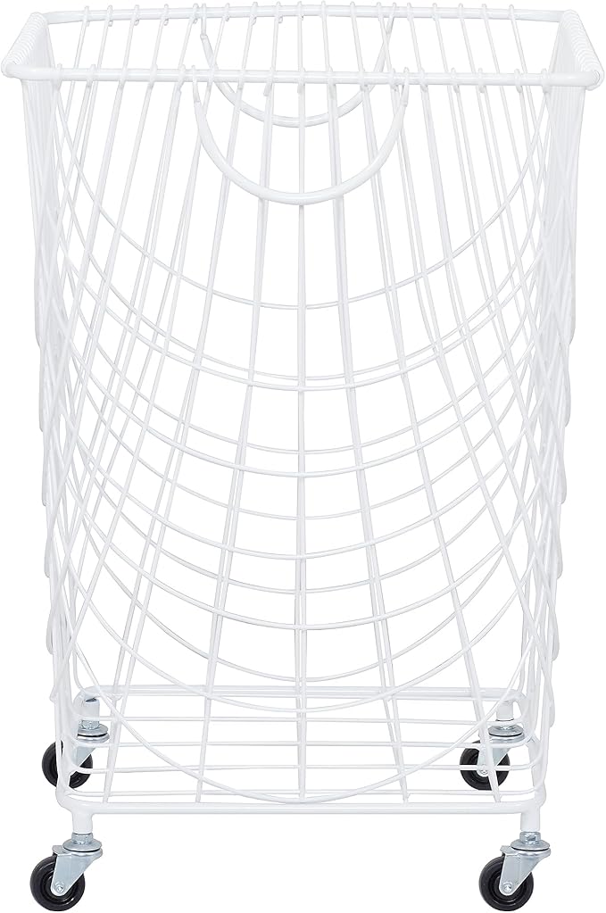 Deco 79 Metal Storage Cart Deep Set Mesh Rolling Laundry Basket , 17" x 17" x 24", White