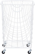 Deco 79 Metal Storage Cart Deep Set Mesh Rolling Laundry Basket , 17" x 17" x 24", White