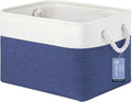 Large Storage Baskets- 15x11x10 inch Storage Bins for Shelves and Closet Organizing, Foldable Fabric Bin for Home Organization Clothes and Laundry (1-Pack, White&Blue)