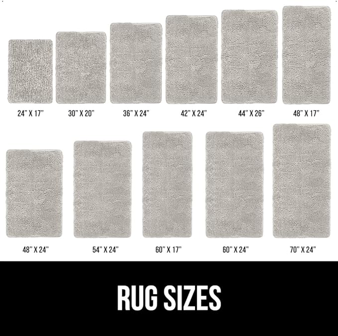 GORILLA GRIP Bath Rug Mat 60x24, Soft Absorbent Chenille, Quick Dry Microfiber Mats, Rubber Backing Washable Shower Floor Rugs, Bathmat Runner, US Designed Bathroom Home Decor Accessories Light Gray
