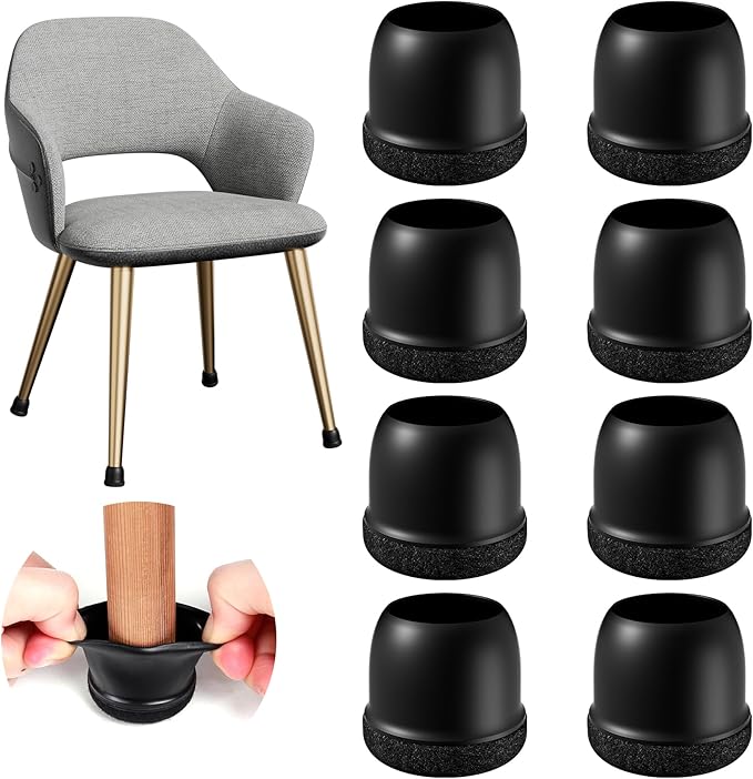24 Pcs Chair Leg Protectors for Hardwood Floors, Silicone Felt Furniture Leg Cover Pad for Protecting Floors from Scratches and Noise, Smooth Moving for Chair Feet, Round(Black, Fit:1.1"-1.4")