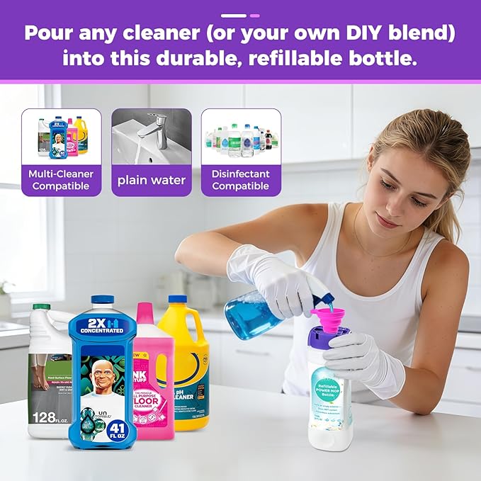 Refillable Solution Bottle for Swiffer Power Mop, 720ML/24 FL OZ Leak-Proof Reusable Empty Cleaner Container, Universal Fit for Any Liquid Cleaner, Easy Install