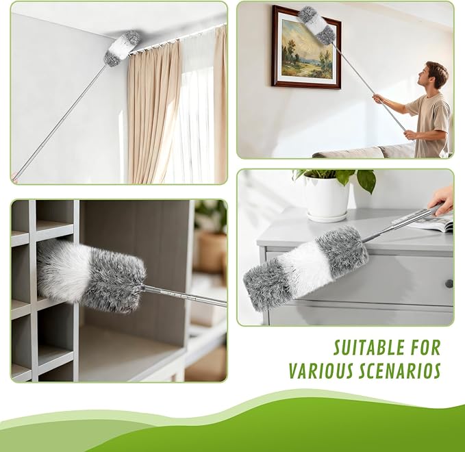 Professional 14-in-1 Cleaning System with 100-inch Pole, 4 Duster Heads, Flat & Cobweb Tools for Ceiling to Floor