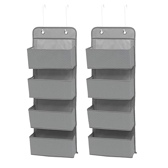 Delta Children 4 Pocket Over The Door Hanging Organizer, 2 Pack, Dove Grey