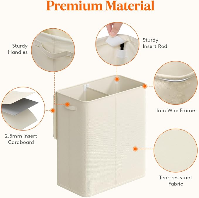 Lifewit Double Laundry Hamper with Lid and Removable Laundry Bags, Large Collapsible 2 Dividers Dirty Clothes Basket with Handles for Bedroom, Laundry Room, Closet, Bathroom, College, 145L White