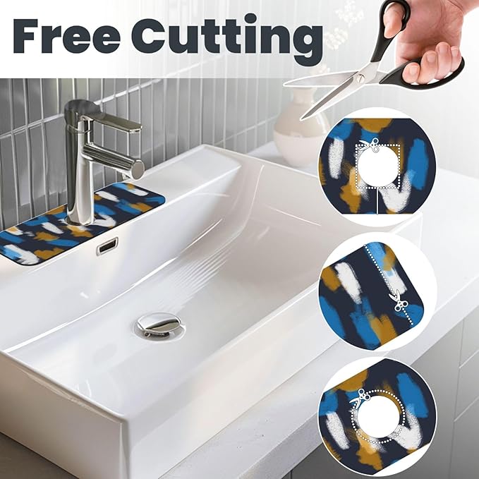 Faucet Draining Mat For Kitchen Sink, Blue Brown Color Block Diatom Mud Absorbent Drain Pad For Bathroom Kitchen Sink Splash Guard Drying Mat