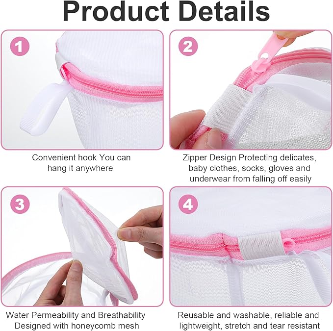 Honeycomb Mesh Laundry Bags, Bra Washing Bag for Laundry with Zips Reuse Washing Machine Bag for Delicates Blouse for Cleaning and Drying Underwear, Delicates, Brassiere, Bralette (6 x 7 In Pink)