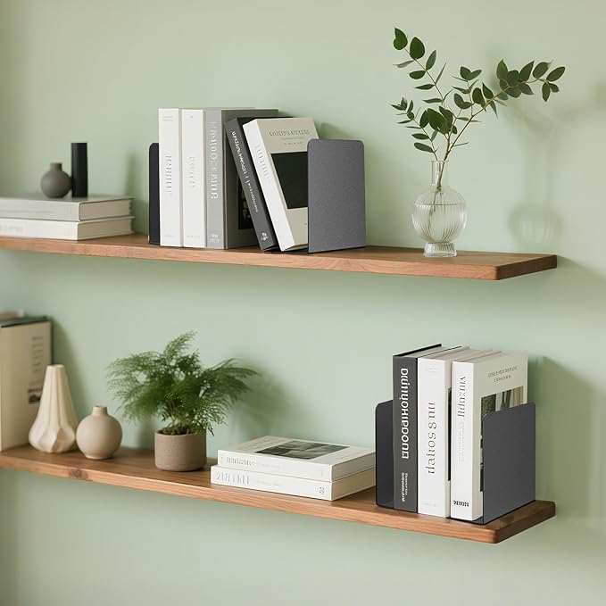 Book Ends, 6 Pieces Metal Bookend for Shelves, Bookends for Heavy Books, Book Holders for Shelves, Desk Organizers, Book Dividers for Office, School, Bookstore, Home