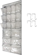 TidyMaster Extra Large Hanging Crystal Clear Over Door Shoe Organizer, Closet Shoe Rack with 12+6 Pockets, 8 Hooks, Grey (59"x 21.6")
