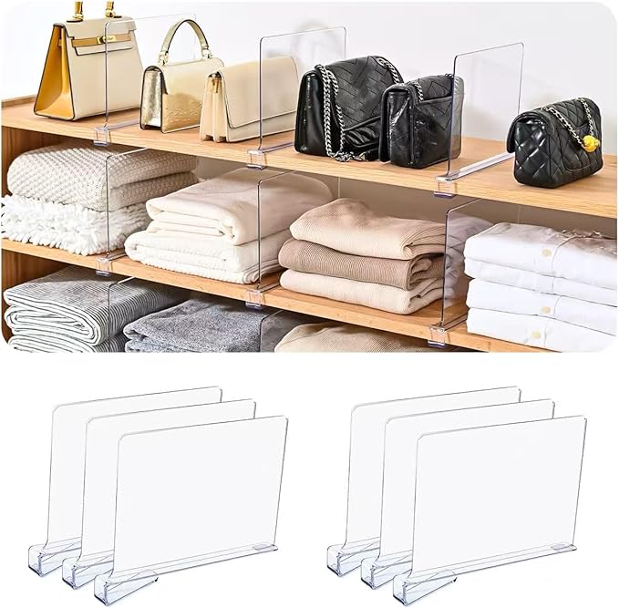 Shelf Dividers，Vertical Purse Organizer for Closet，Thickened and Sturdy Shelf Organizer for Sweater, Shirts, Handbags,8" Tall x 11" (6 Pcs)